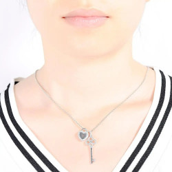 Key Heart White Zircon Pendant S925 Solid silver