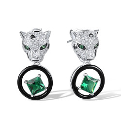 Green Spinel Leopard Stud Earrings S925 Solid silver