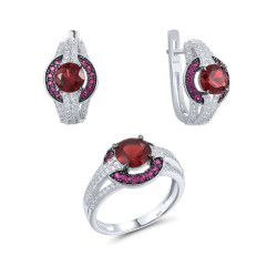 Created Ruby  Garnet  Gold plated Sterling Silver set