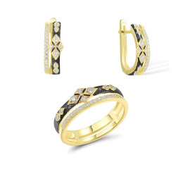 Brown Enamel S925 Sterling Silver Jewelry set