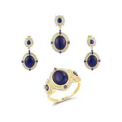 Blue Agate Sterling Silver Pendant Earring Ring Set