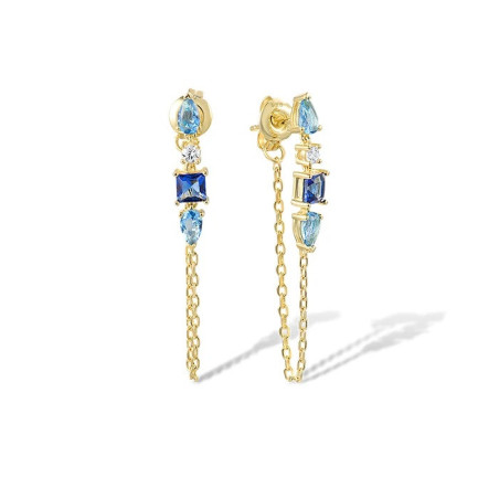 Цэнхэр Сапфир топаз гинжтэй ээмэг мөнгөн ээмэг