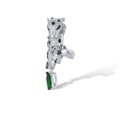Emerald stone Leopard  S925 silver brooch