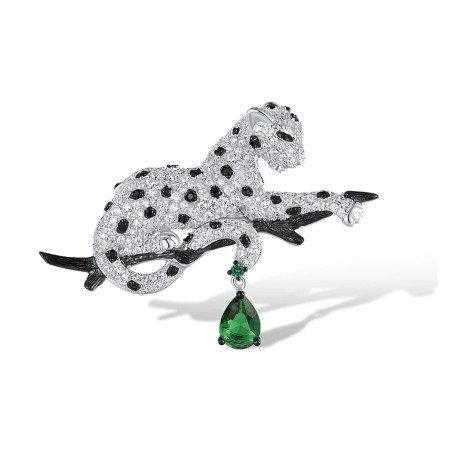 Emerald stone Leopard  S925 silver brooch