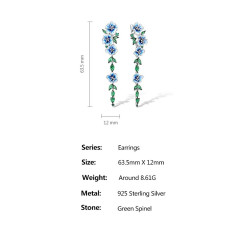 Blue Flower Dangle Earrings S925 Solid silver