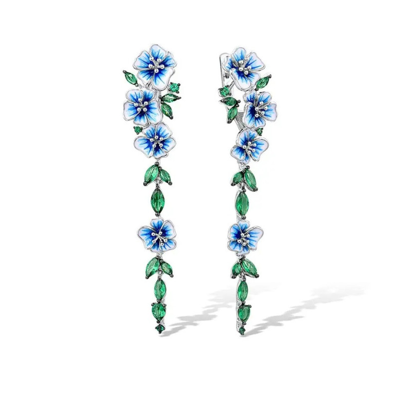 Blue Flower Dangle Earrings S925 Solid silver