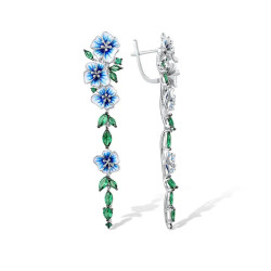 Цэцэгтэй цэнхэр өнгийн S925 мөнгөн ээмэг