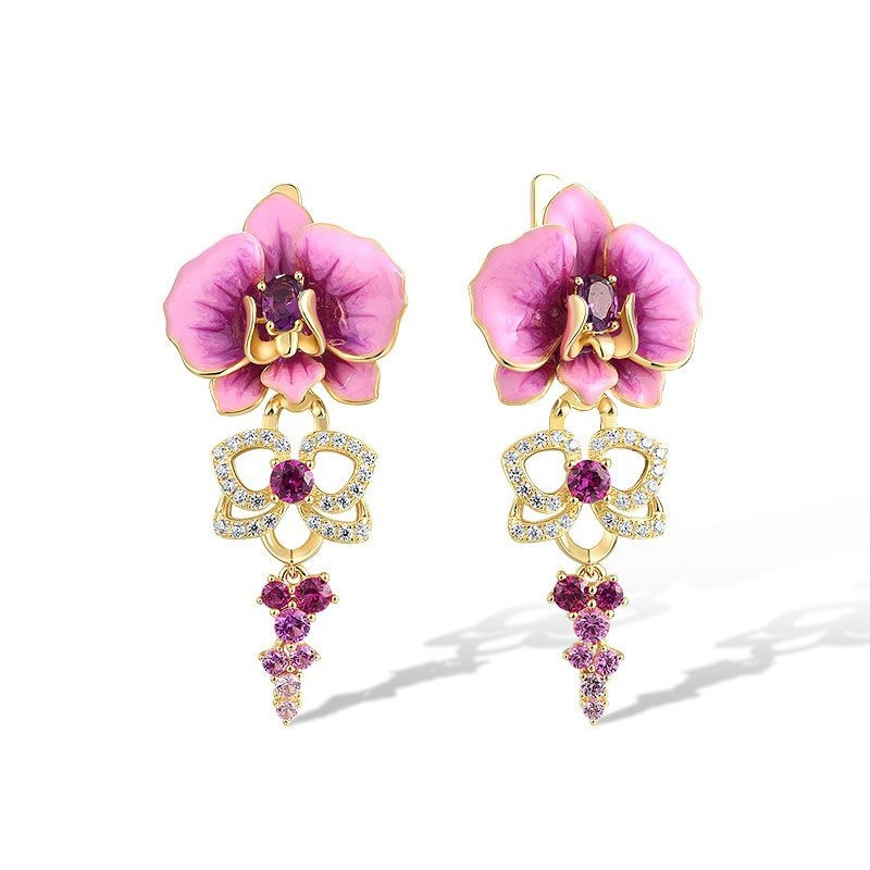 Pink Enamel Dangle S925 sterling silver earrings